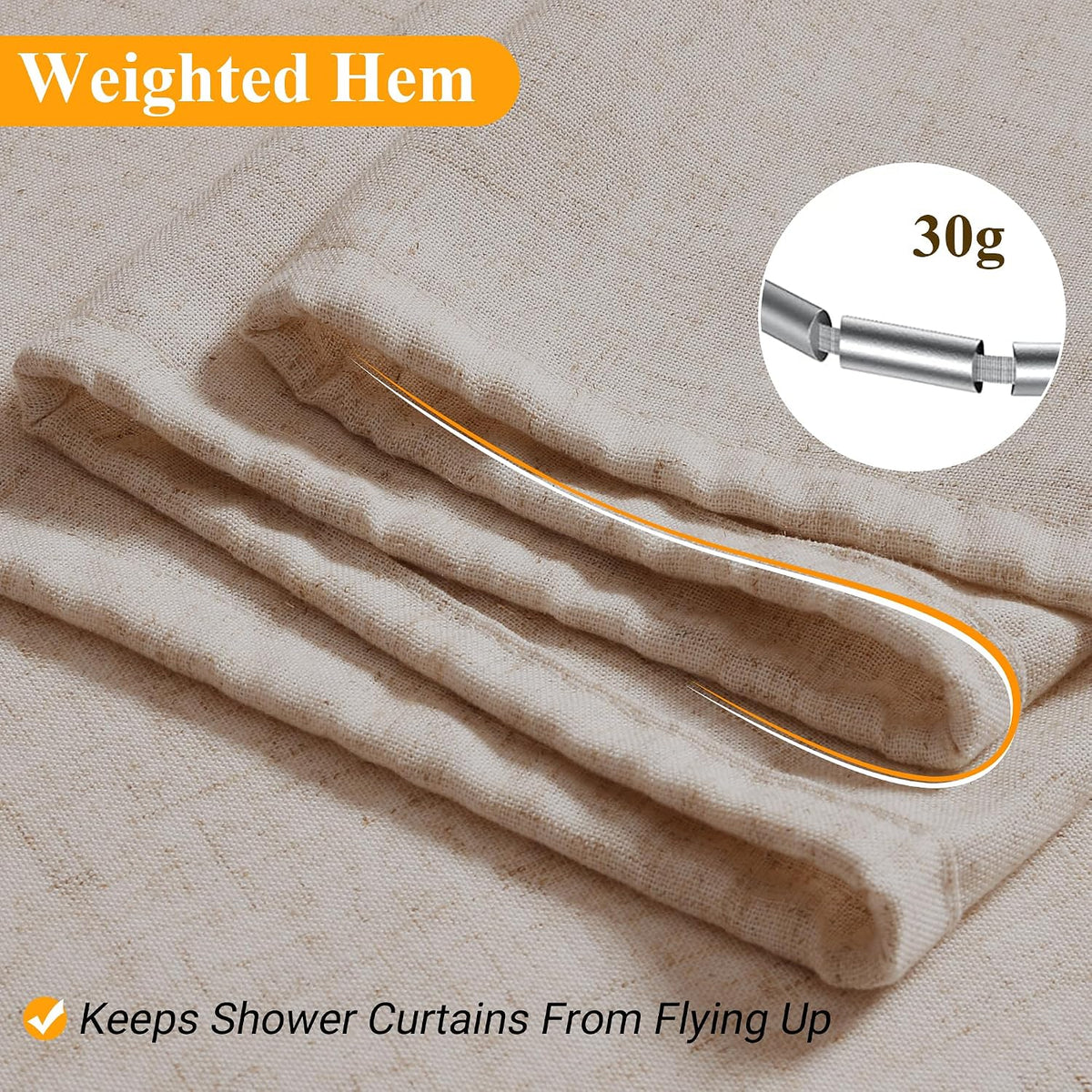 Linen Shower Curtain 72 Inch Long for Bathroom Beige 1 Panel - Colors B