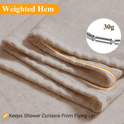 Linen Shower Curtain 72 Inch Long for Bathroom Beige 1 Panel - Colors B