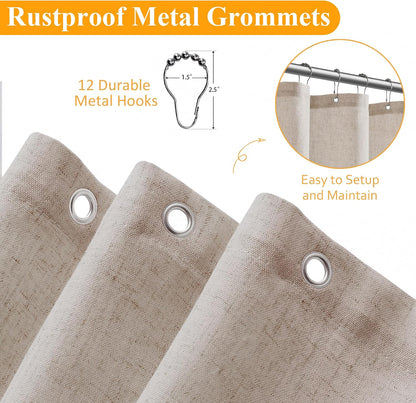 Linen Shower Curtain 72 Inch Long for Bathroom Beige 1 Panel - Colors B
