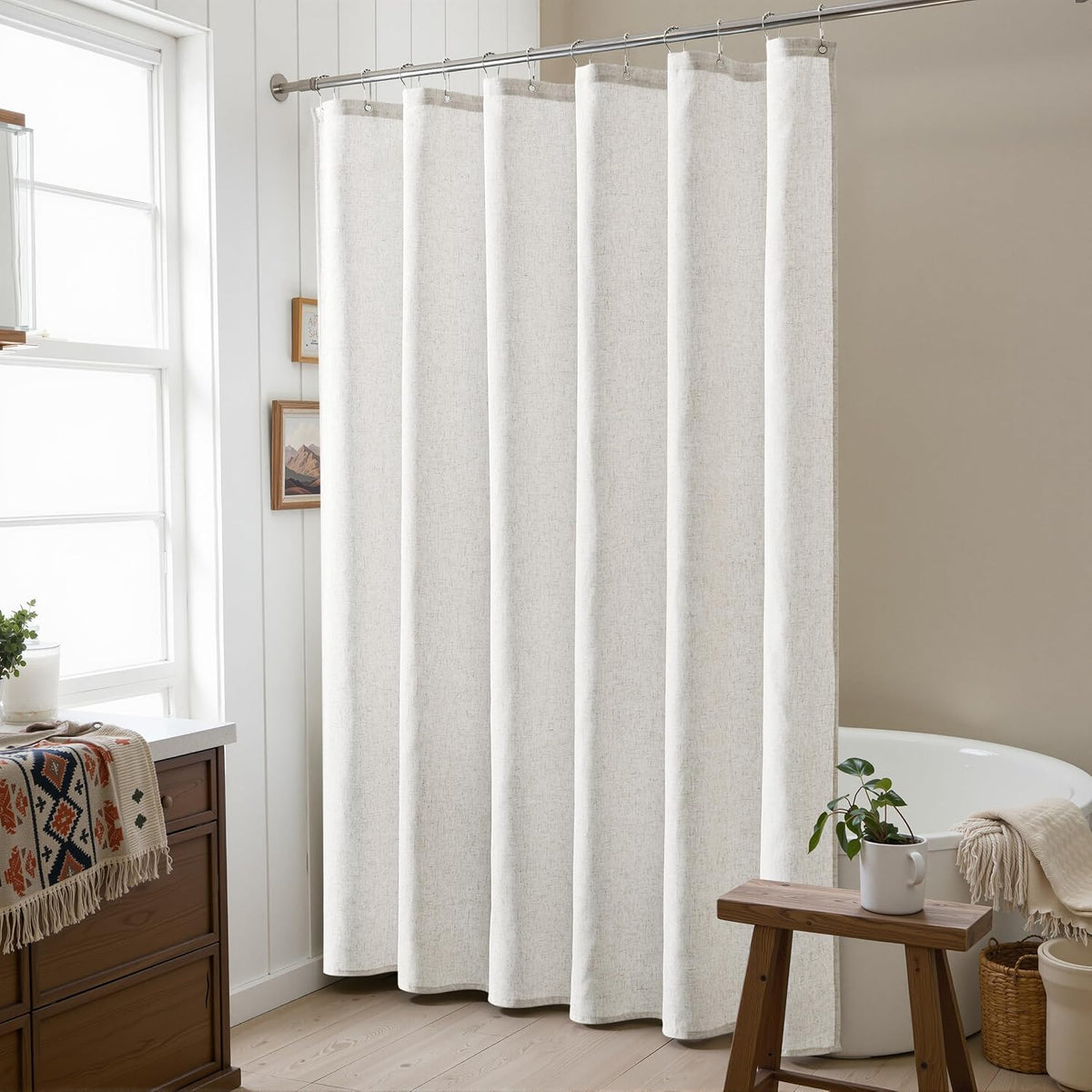 Linen Shower Curtain 72 Inch Long for Bathroom Beige 1 Panel - Colors B