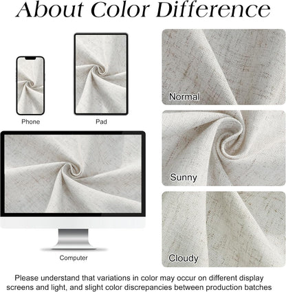 Linen Shower Curtain 72 Inch Long for Bathroom Beige 1 Panel - Colors B