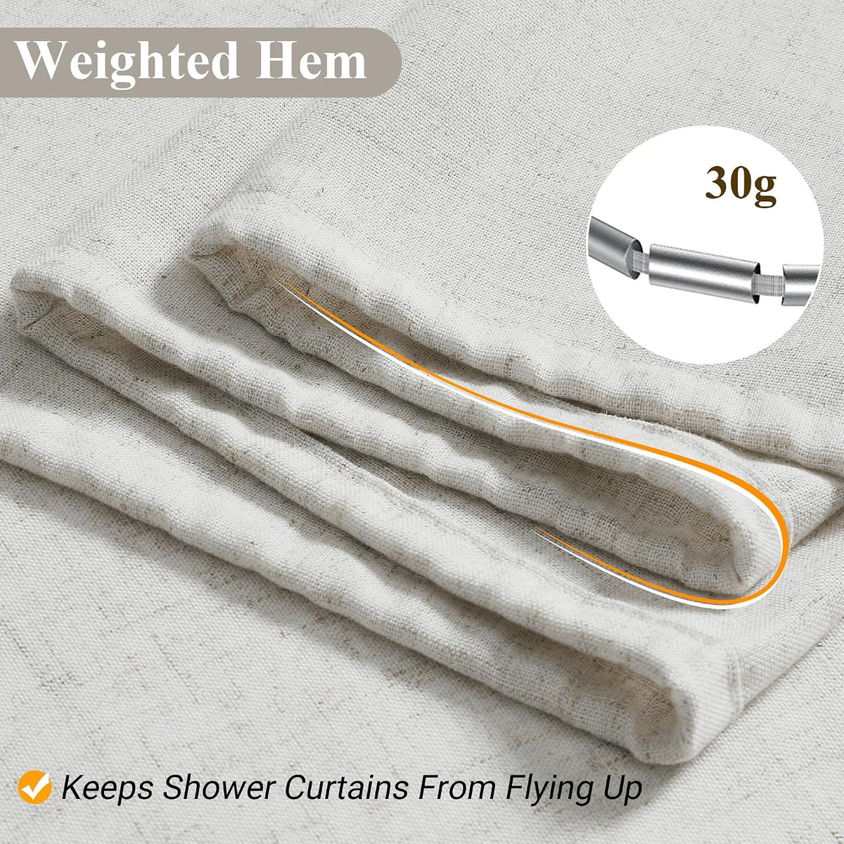 Linen Shower Curtain 72 Inch Long for Bathroom Beige 1 Panel - Colors B