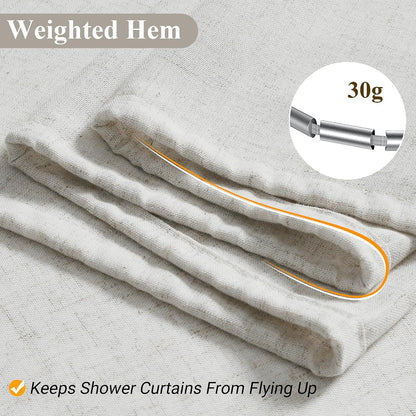 Linen Shower Curtain 72 Inch Long for Bathroom Beige 1 Panel - Colors B