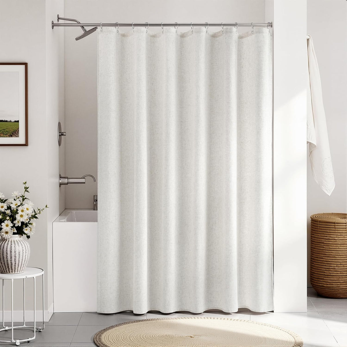 Linen Shower Curtain 72 Inch Long for Bathroom Beige 1 Panel - Colors B
