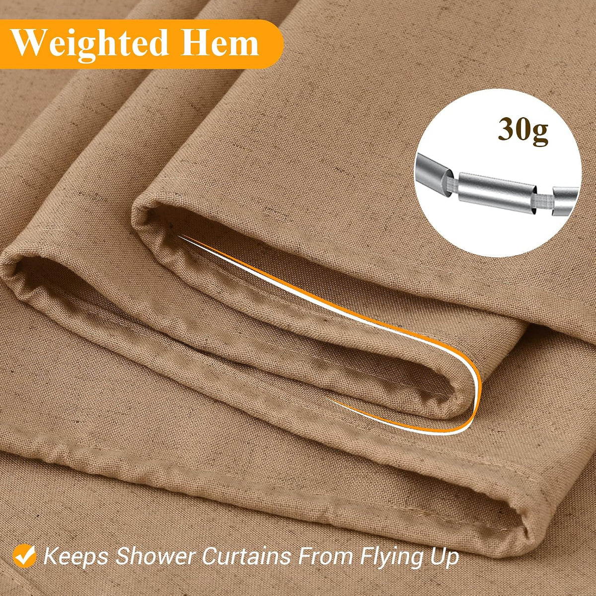 Linen Shower Curtain 72 Inch Long for Bathroom Beige 1 Panel - Colors B