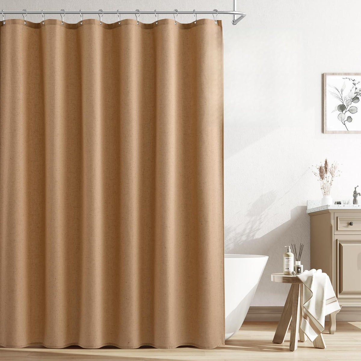 Linen Shower Curtain 72 Inch Long for Bathroom Beige 1 Panel - Colors B