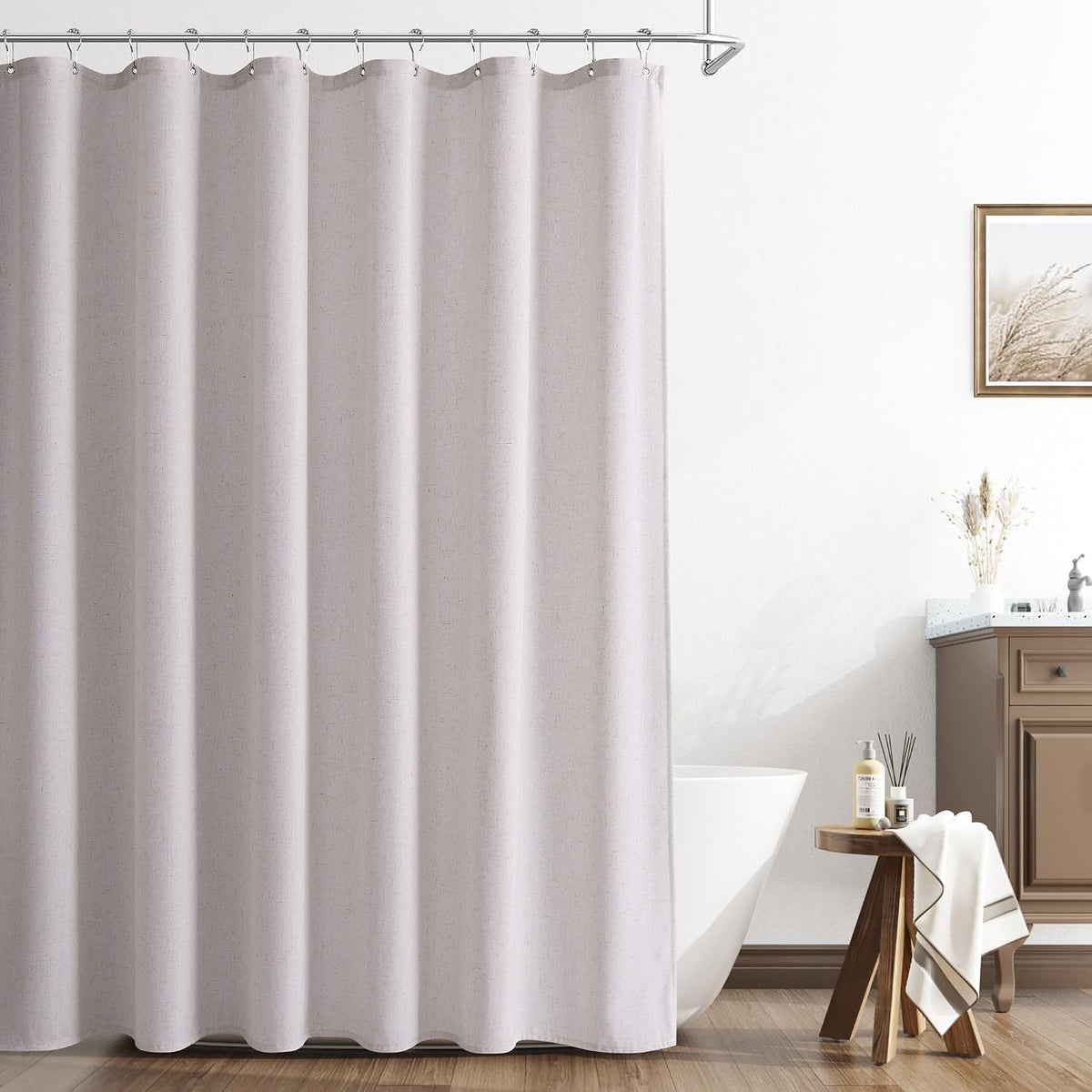 Linen Shower Curtain 72 Inch Long for Bathroom Beige 1 Panel - Colors B