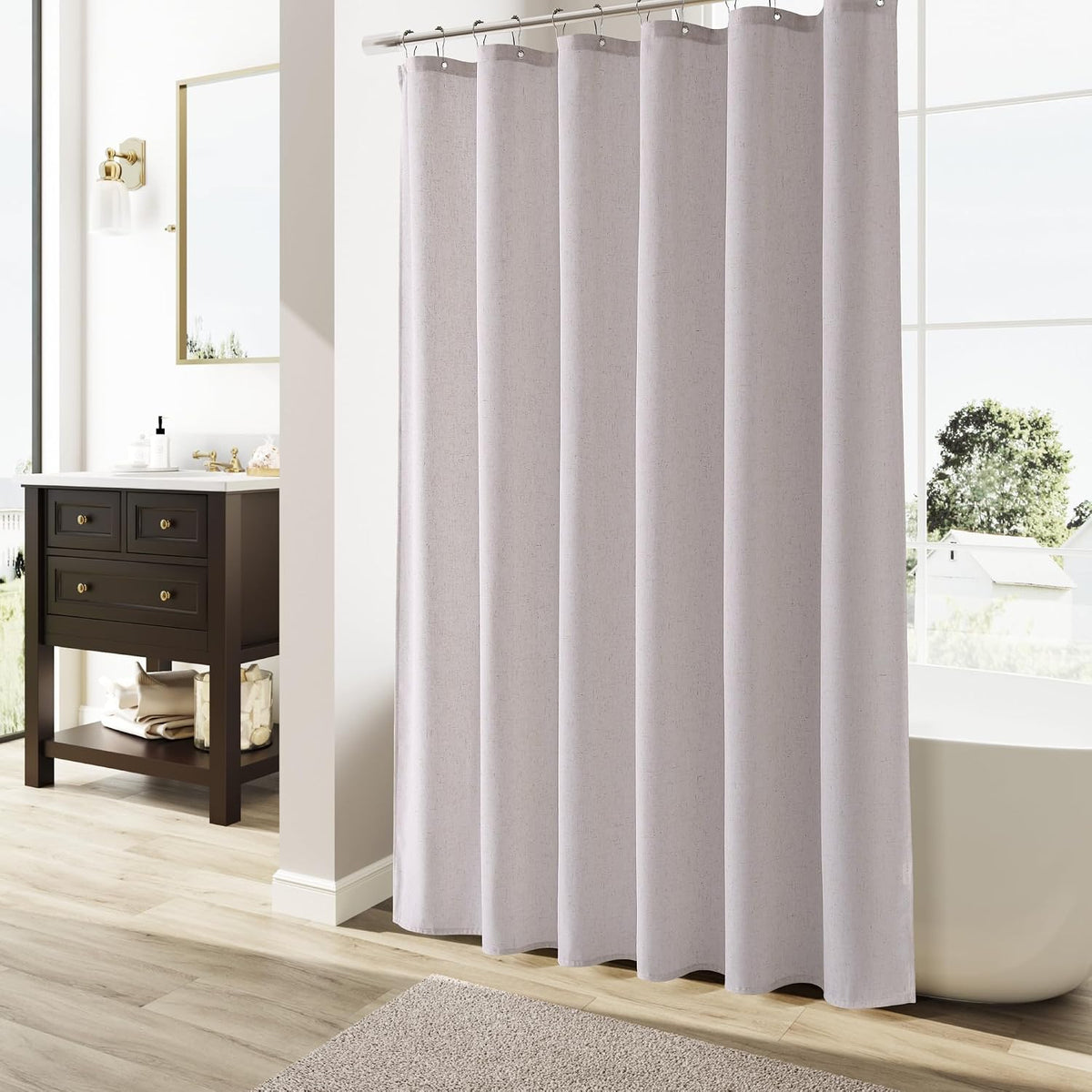 Linen Shower Curtain 72 Inch Long for Bathroom Beige 1 Panel - Colors B
