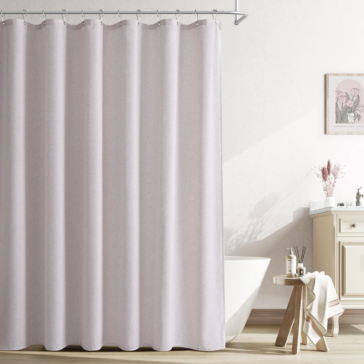 Linen Shower Curtain 72 Inch Long for Bathroom Beige 1 Panel - Colors B