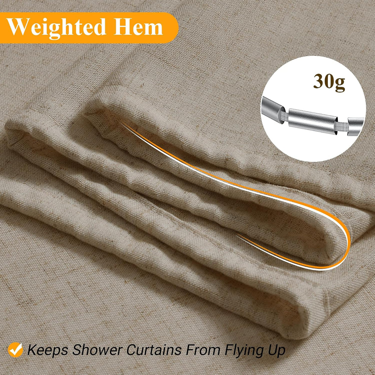 Linen Shower Curtain 72 Inch Long for Bathroom Beige 1 Panel - Colors B