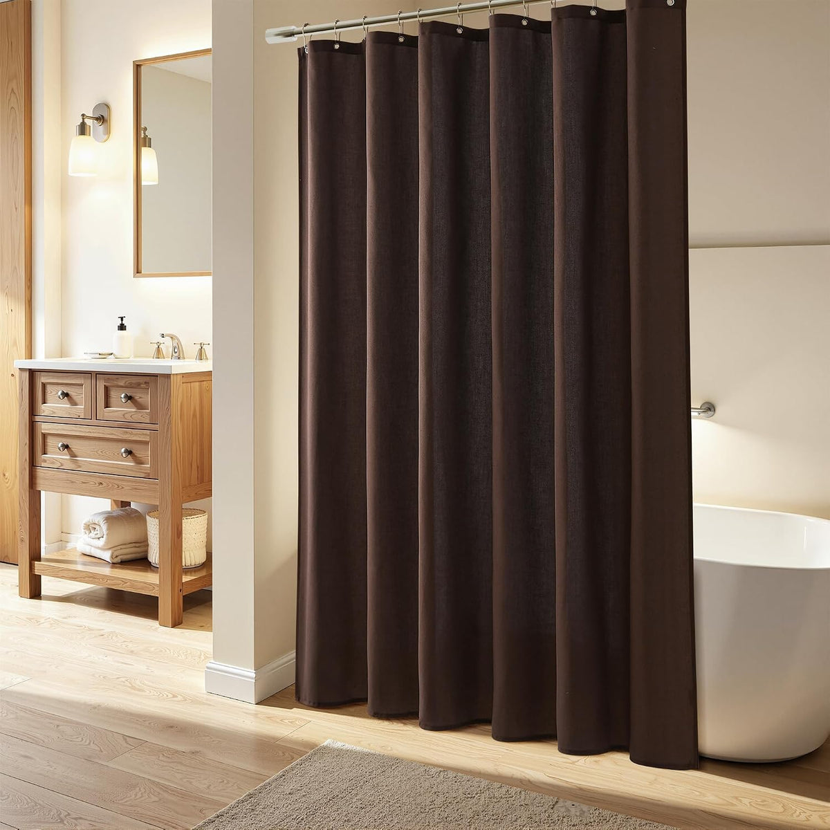 Linen Shower Curtain 72 Inch Long for Bathroom Beige 1 Panel - Colors B
