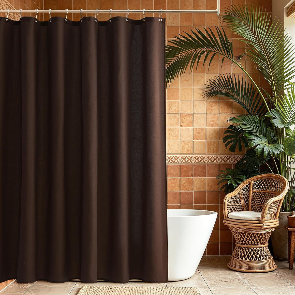 Linen Shower Curtain 72 Inch Long for Bathroom Beige 1 Panel - Colors B