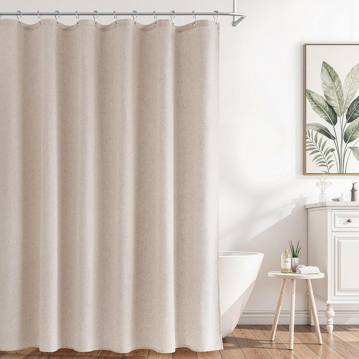 Linen Shower Curtain 72 Inch Long for Bathroom Beige 1 Panel - Colors B