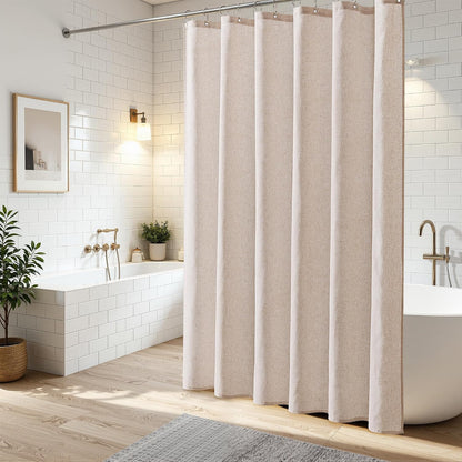 Linen Shower Curtain 72 Inch Long for Bathroom Beige 1 Panel - Colors B