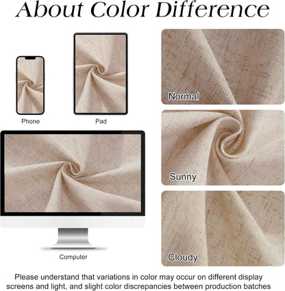 Linen Shower Curtain 72 Inch Long for Bathroom Beige 1 Panel - Colors B