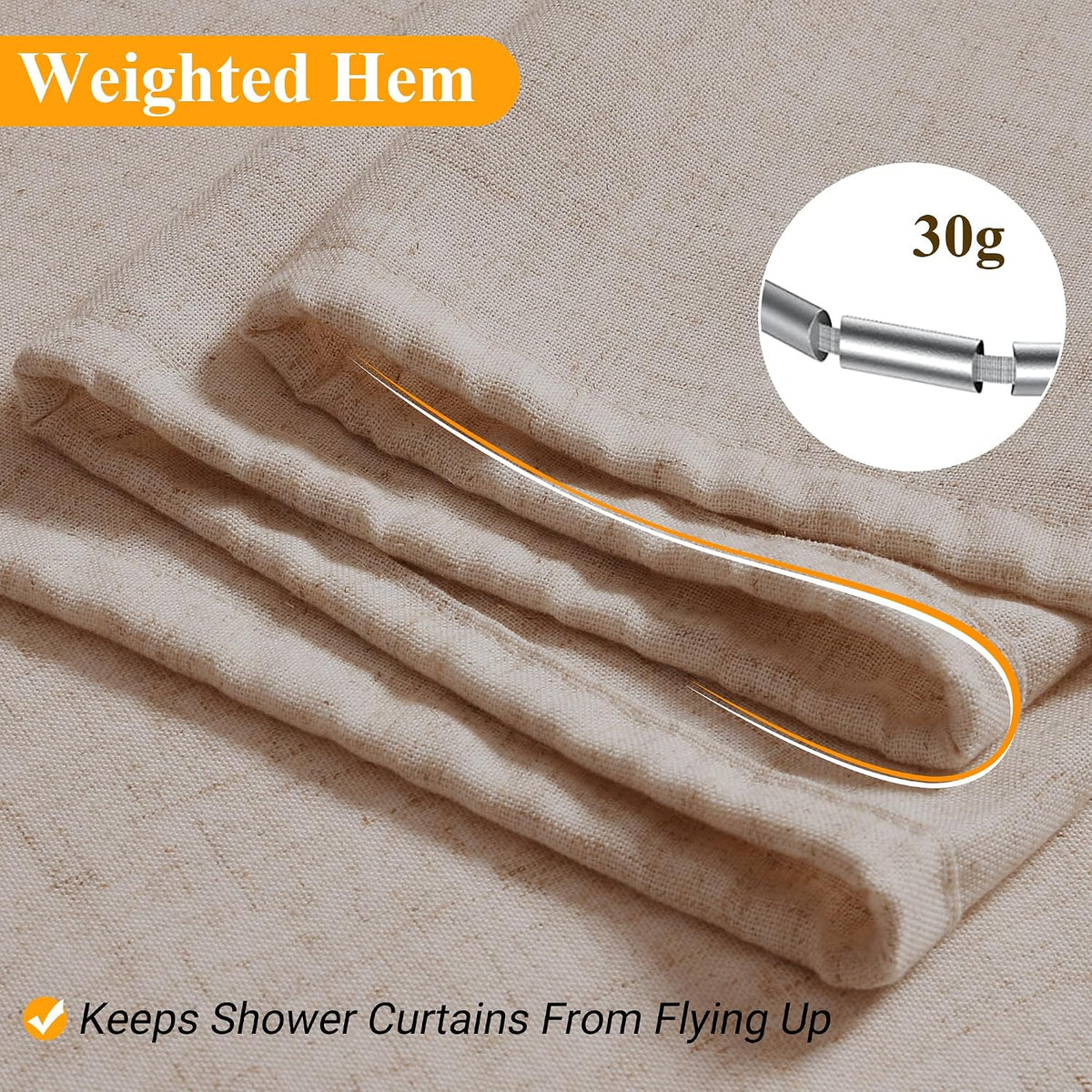 Linen Shower Curtain 72 Inch Long for Bathroom Beige 1 Panel - Colors B