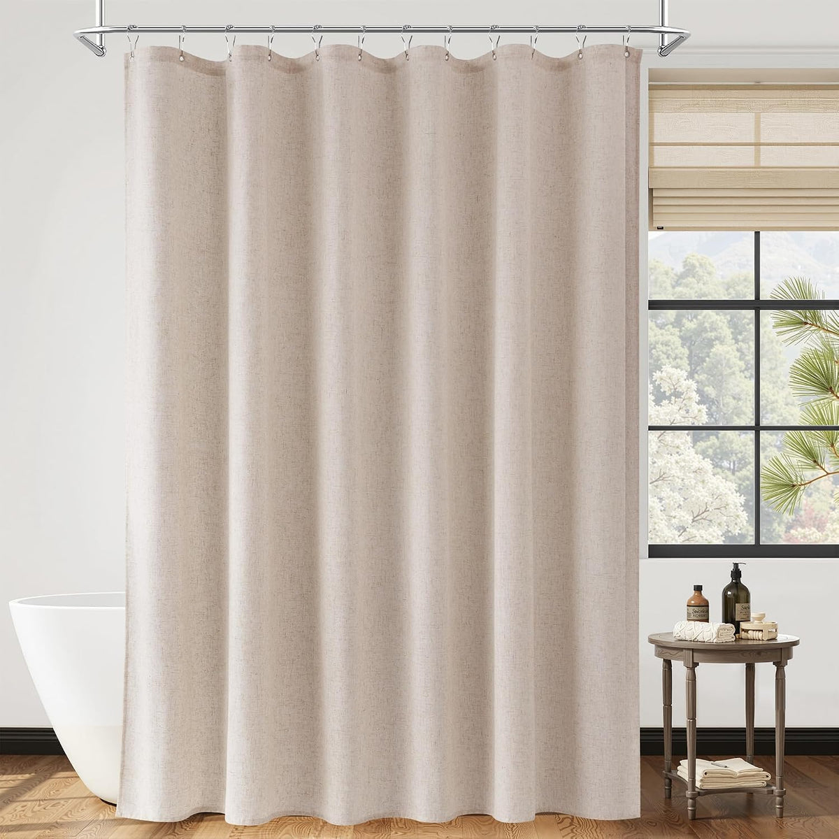 Linen Shower Curtain 72 Inch Long for Bathroom Beige 1 Panel - Colors B