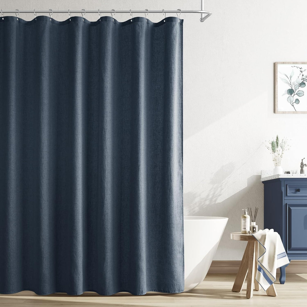 Linen Shower Curtain 72 Inch Long for Bathroom Beige 1 Panel - Colors B