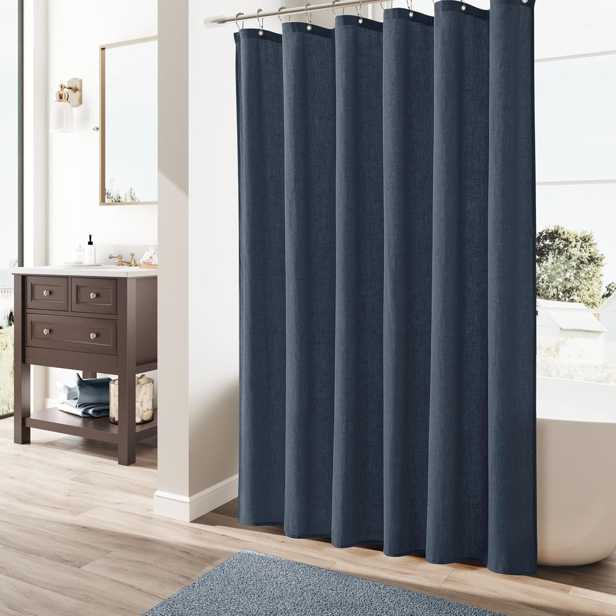 Linen Shower Curtain 72 Inch Long for Bathroom Beige 1 Panel - Colors B
