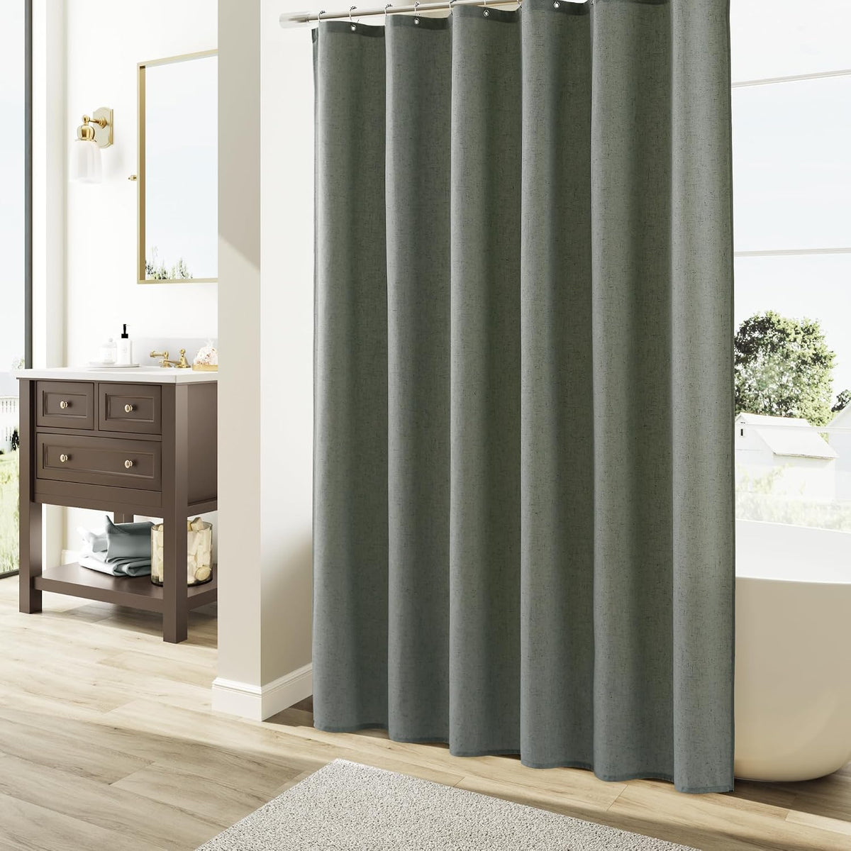 Linen Shower Curtain 72 Inch Long for Bathroom Beige 1 Panel - Colors B