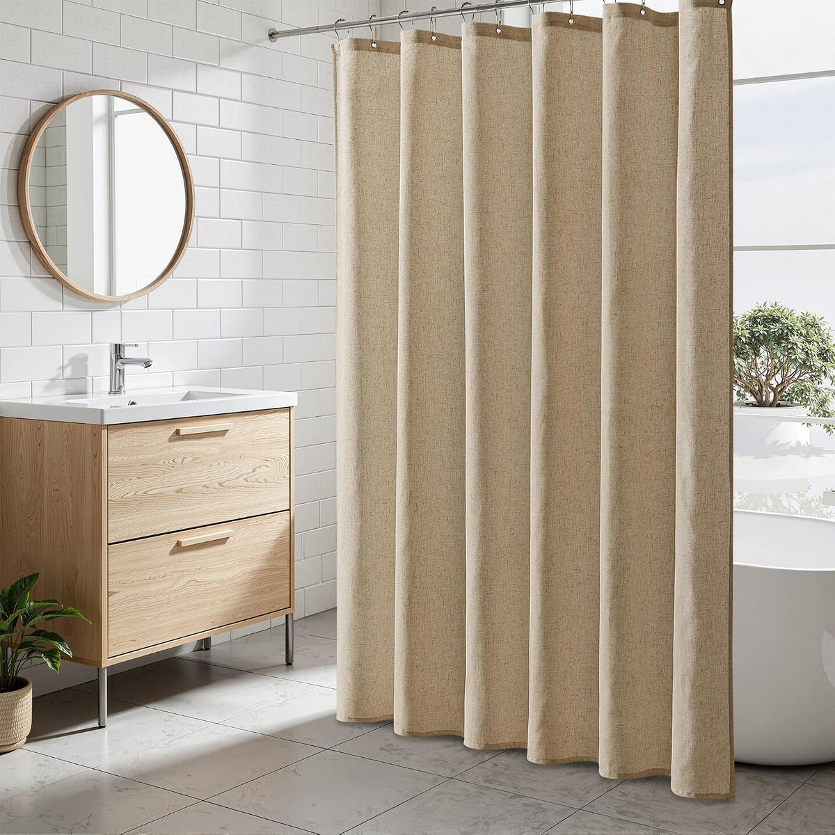 Linen Shower Curtain 72 Inch Long for Bathroom Beige 1 Panel - Colors B