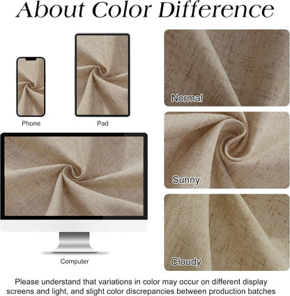 Linen Shower Curtain 72 Inch Long for Bathroom Beige 1 Panel - Colors B