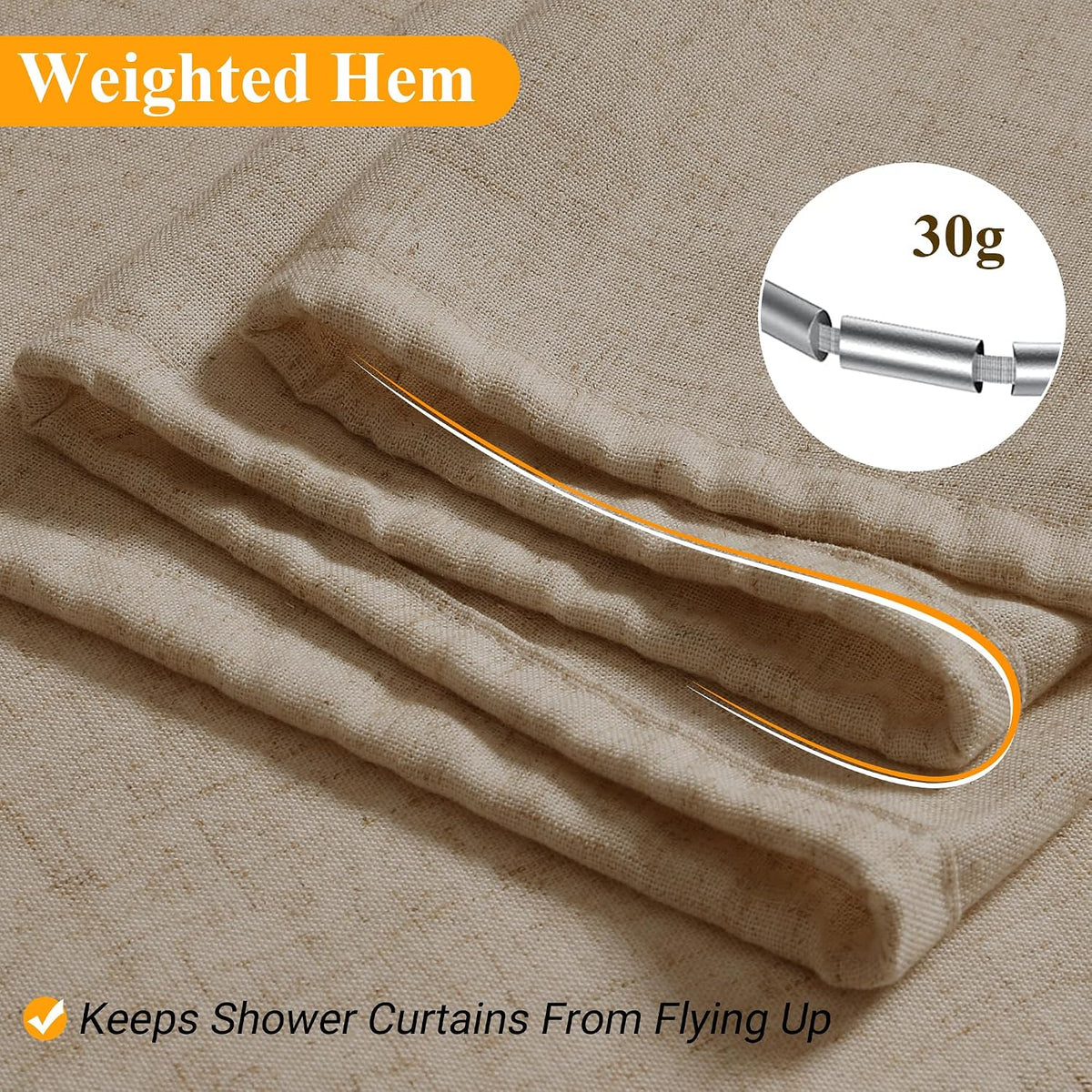 Linen Shower Curtain 72 Inch Long for Bathroom Beige 1 Panel - Colors B