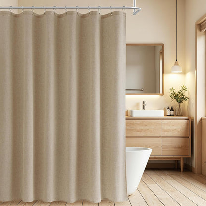 Linen Shower Curtain 72 Inch Long for Bathroom Beige 1 Panel - Colors B