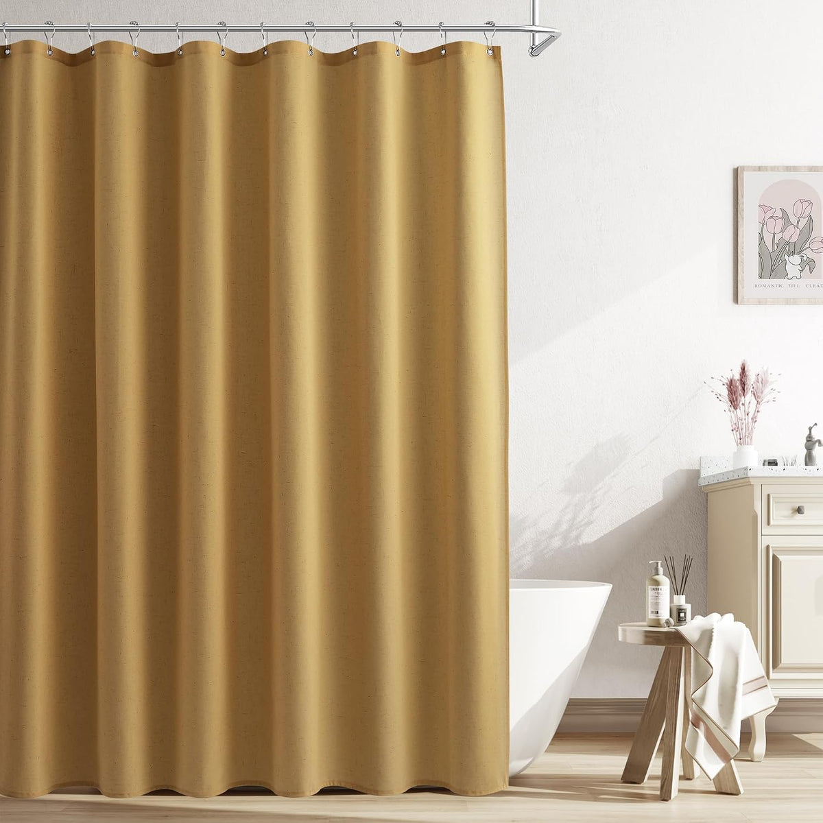 Linen Shower Curtain 72 Inch Long for Bathroom Beige 1 Panel - Colors B