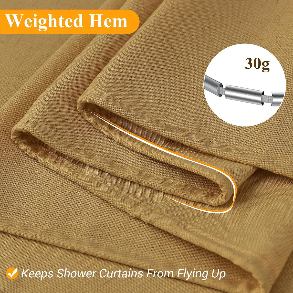 Linen Shower Curtain 72 Inch Long for Bathroom Beige 1 Panel - Colors B
