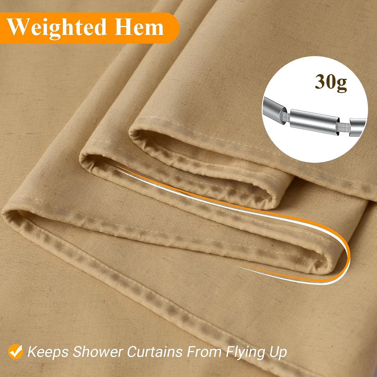 Linen Shower Curtain 72 Inch Long for Bathroom Beige 1 Panel - Colors B