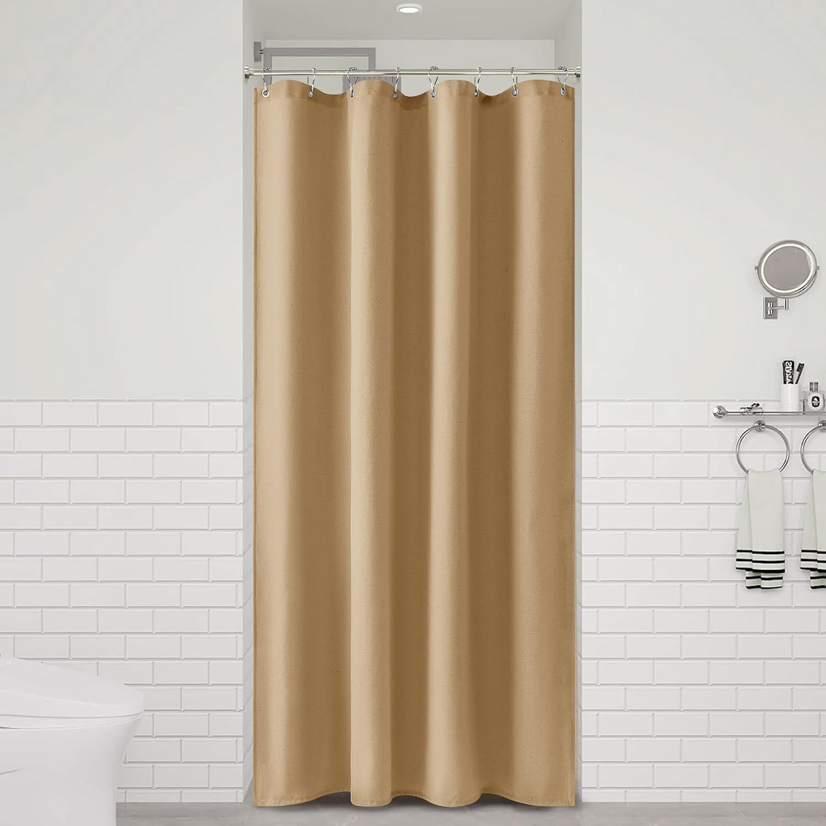 Linen Shower Curtain 72 Inch Long for Bathroom Beige 1 Panel - Colors B