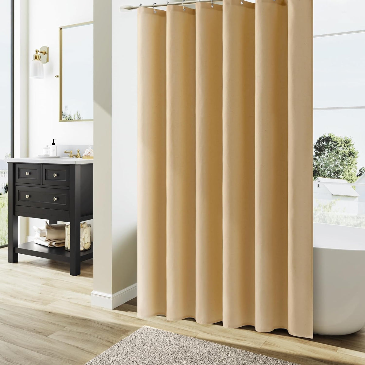 Linen Shower Curtain 72 Inch Long for Bathroom Beige 1 Panel - Colors B