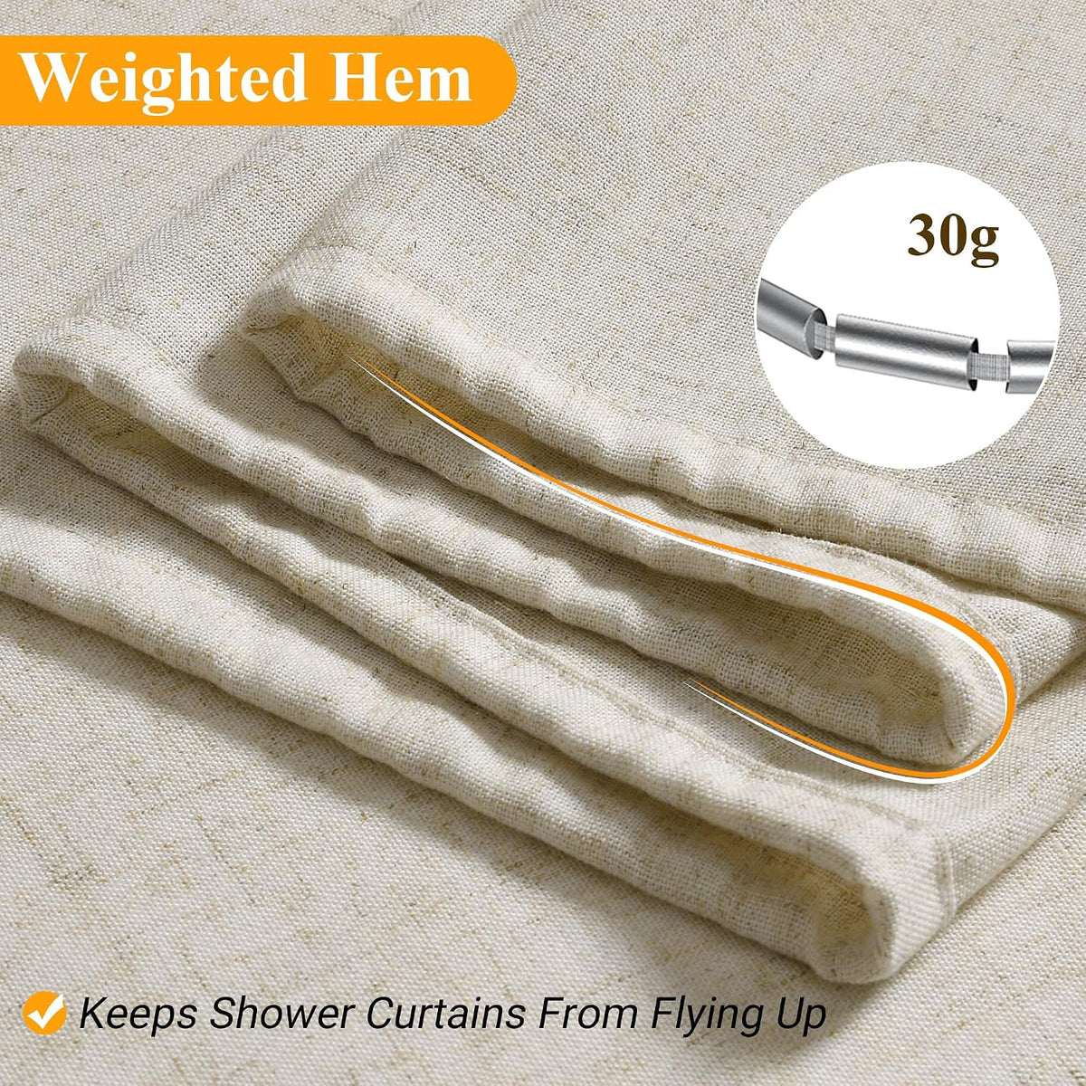Linen Shower Curtain 72 Inch Long for Bathroom Beige 1 Panel - Colors B