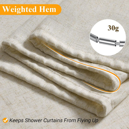 Linen Shower Curtain 72 Inch Long for Bathroom Beige 1 Panel - Colors B