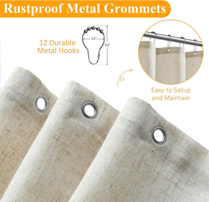 Linen Shower Curtain 72 Inch Long for Bathroom Beige 1 Panel - Colors B