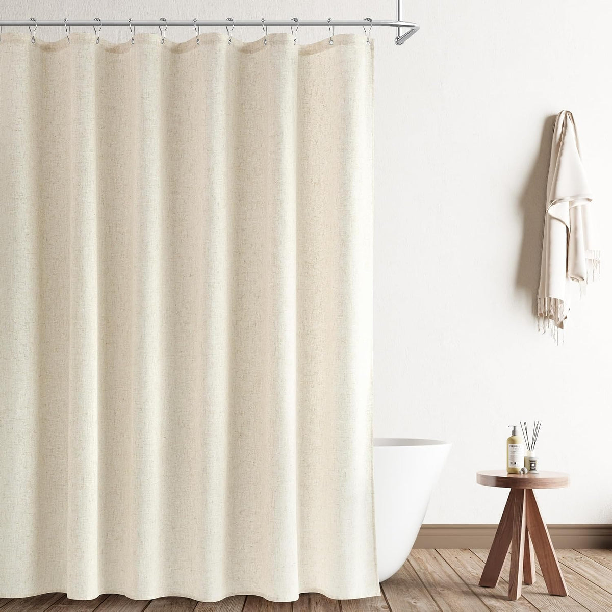 Linen Shower Curtain 72 Inch Long for Bathroom Beige 1 Panel - Colors B