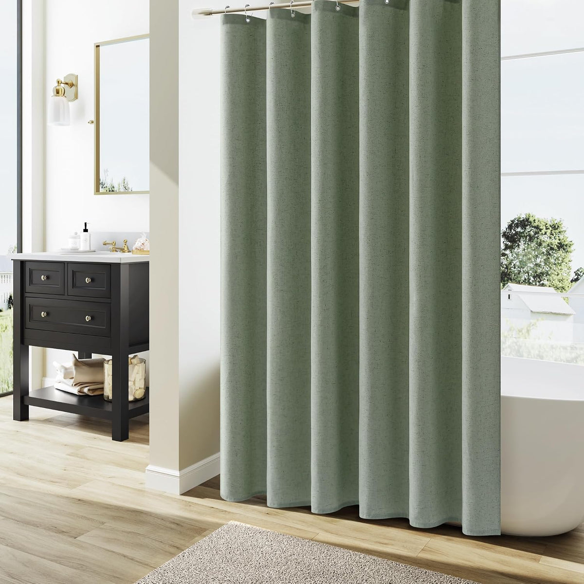 Linen Shower Curtain 72 Inch Long for Bathroom Beige 1 Panel - Colors B