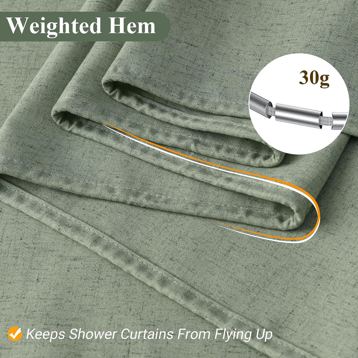 Linen Shower Curtain 72 Inch Long for Bathroom Beige 1 Panel - Colors B