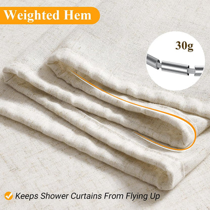 Linen Shower Curtain 72 Inch Long for Bathroom Beige 1 Panel - Colors B