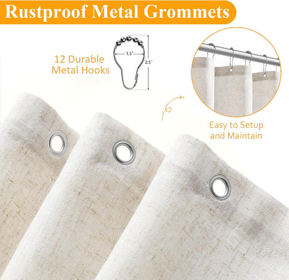 Linen Shower Curtain 72 Inch Long for Bathroom Beige 1 Panel - Colors B