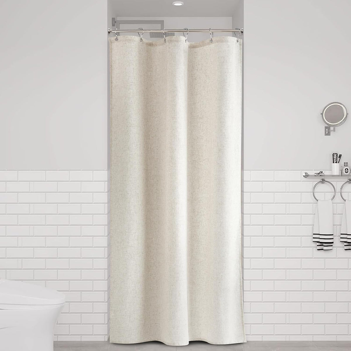 Linen Shower Curtain 72 Inch Long for Bathroom Beige 1 Panel - Colors B
