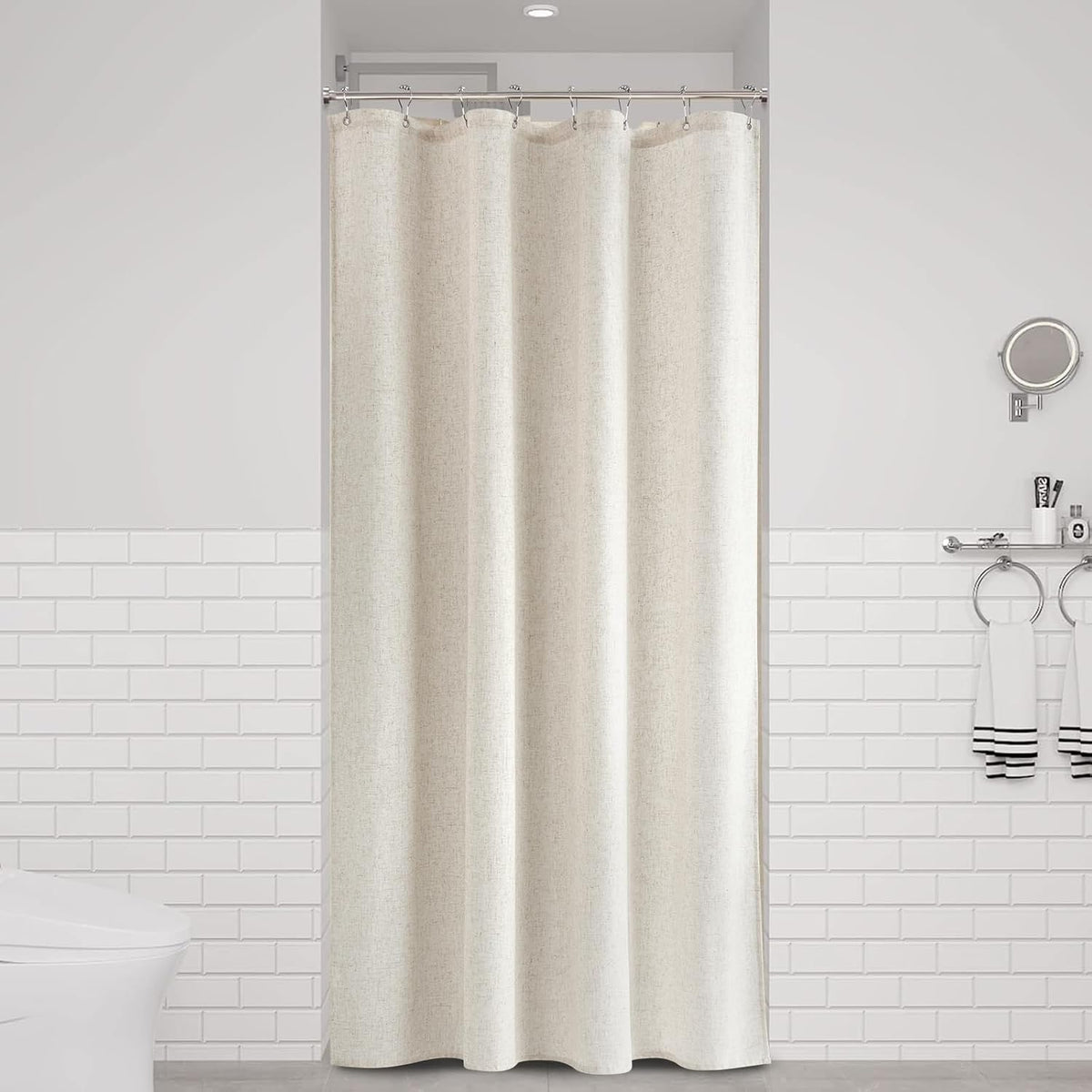 Linen Shower Curtain 72 Inch Long for Bathroom Beige 1 Panel - Colors B