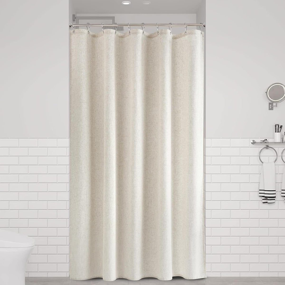 Linen Shower Curtain 72 Inch Long for Bathroom Beige 1 Panel - Colors B