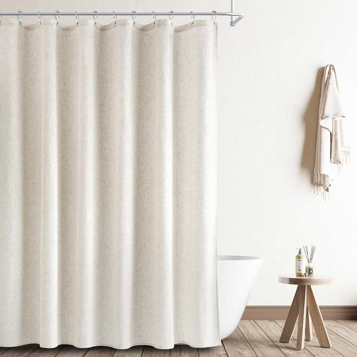 Linen Shower Curtain 72 Inch Long for Bathroom Beige 1 Panel - Colors B