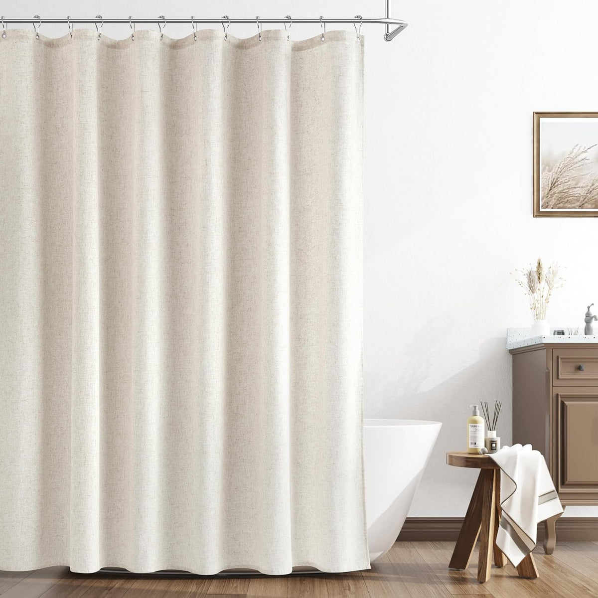 Linen Shower Curtain 72 Inch Long for Bathroom Beige 1 Panel - Colors B