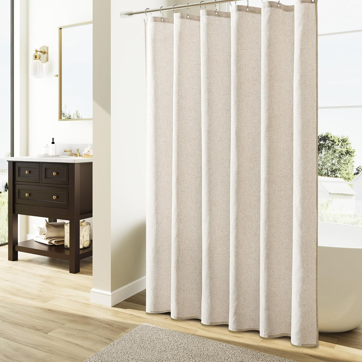 Linen Shower Curtain 72 Inch Long for Bathroom Beige 1 Panel - Colors B