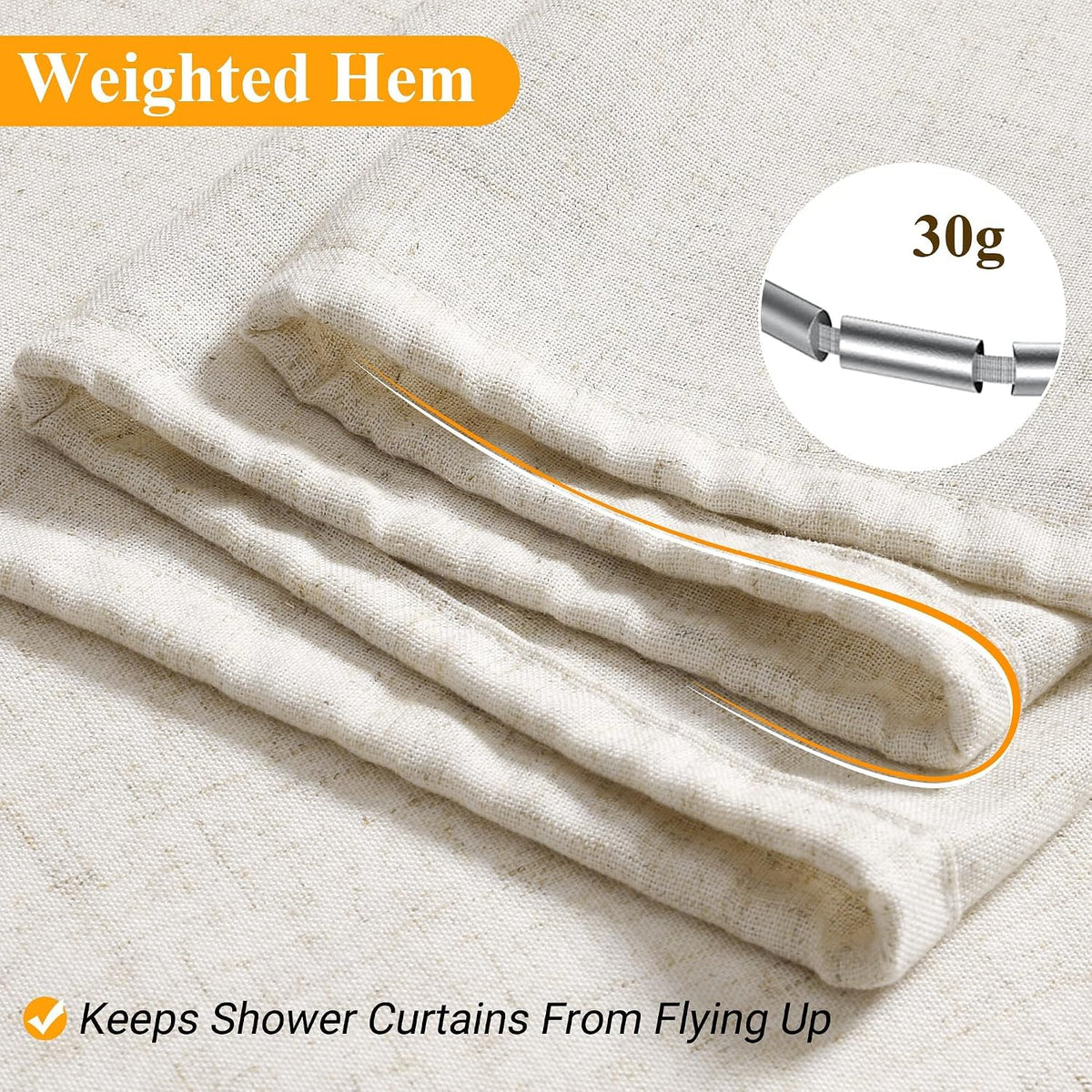 Linen Shower Curtain 72 Inch Long for Bathroom Beige 1 Panel - Colors B