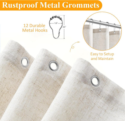 Linen Shower Curtain 72 Inch Long for Bathroom Beige 1 Panel - Colors B