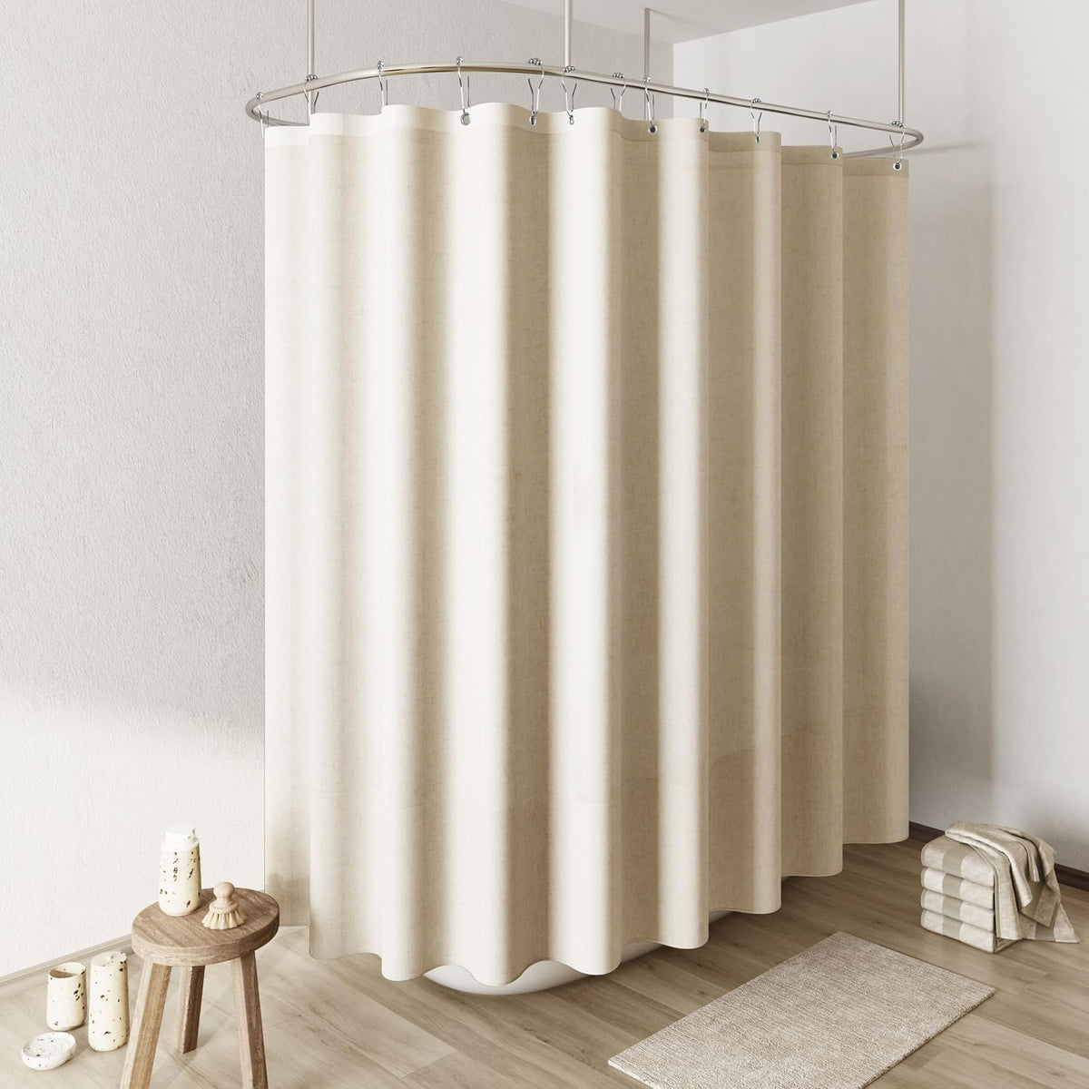 Linen Shower Curtain 72 Inch Long for Bathroom Beige 1 Panel - Colors B